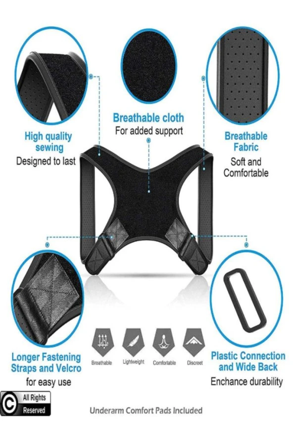 Yeni Nesil Dik Duruş Korsesi Kamburluk Önleyici Terletmez Korse Unisex Siyah - Resim 3