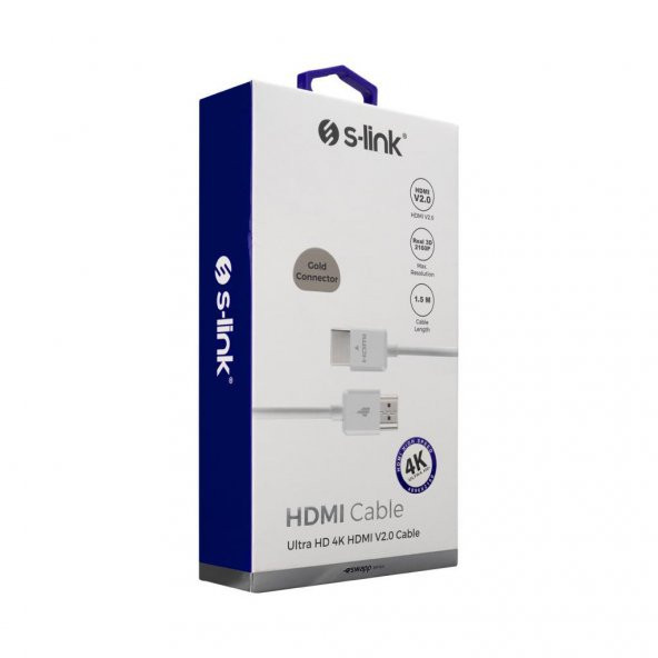 S-link Swapp SW-HD1 HDMI TO HDMI 1.5m Beyaz. 2.0 Ver Real3D 2160P 4K Ultra DH Kablo - 4