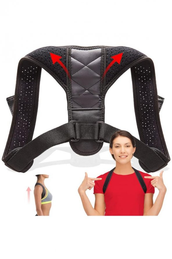 Deri Desenli Dik Durus Korsesi Kadın Erkek Ayarlanabilir Omuz Destekli Kamburluk Dik Duruş Korsesi - Resim 5