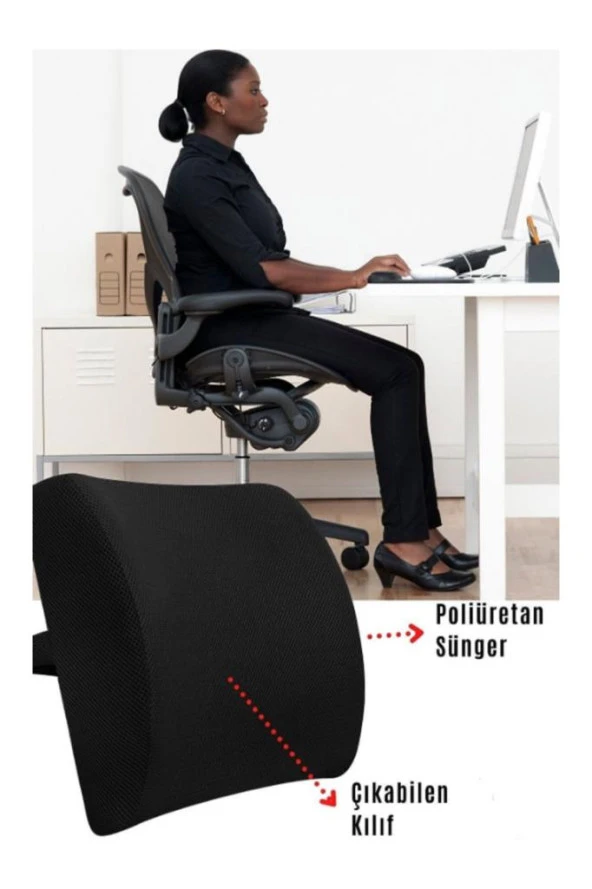 Ortopedik Lüx Sırt Bel Minderi Araç Koltuk Sandalye Bel Yastığı Bel Desteği Bel Minderi - 2
