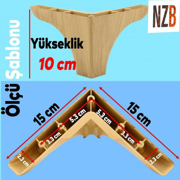 Mobilya Kanepe Sehpa Puf Koltuk Ayağı Krem 10 cm Baza Ayak - 2