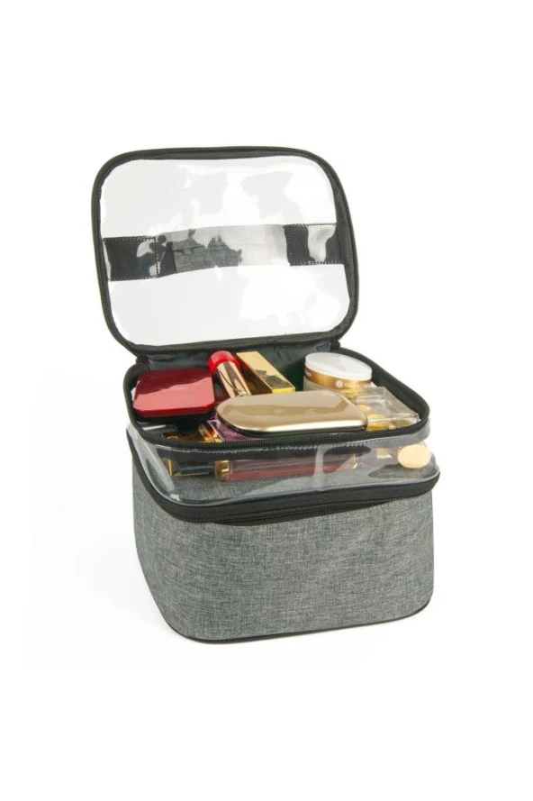 Makyaj Çantası Seyahat Çantası Organizeri Çift Bölmeli Makyaj Bakım Çantası Aparat Aksesuar - 2