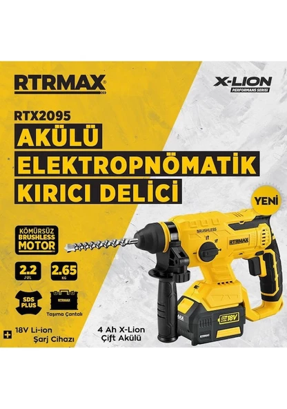 Rtrmax RTX2095 18 V 4 Ah Çift Akülü ElektroPnömatik Kırıcı Delici - 2