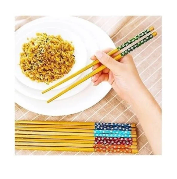 Chopstick Japon Çin Yemek Çubuğu 10 Çift Yıkanabilir Bambu - 3
