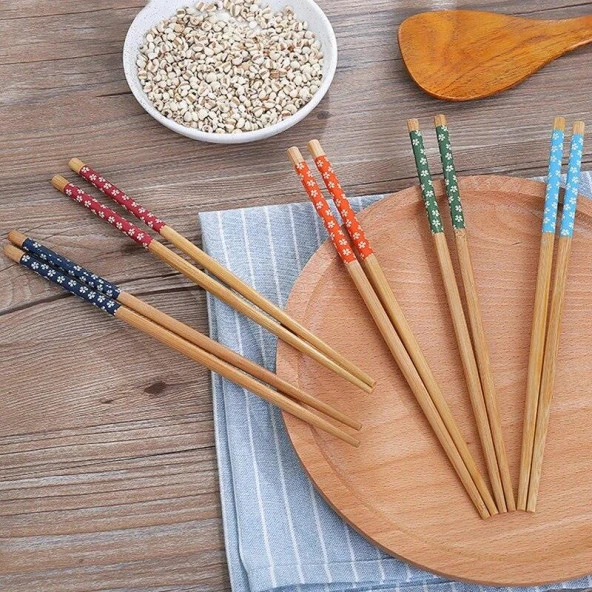 Chopstick Japon Çin Yemek Çubuğu 10 Çift Yıkanabilir Bambu - 2