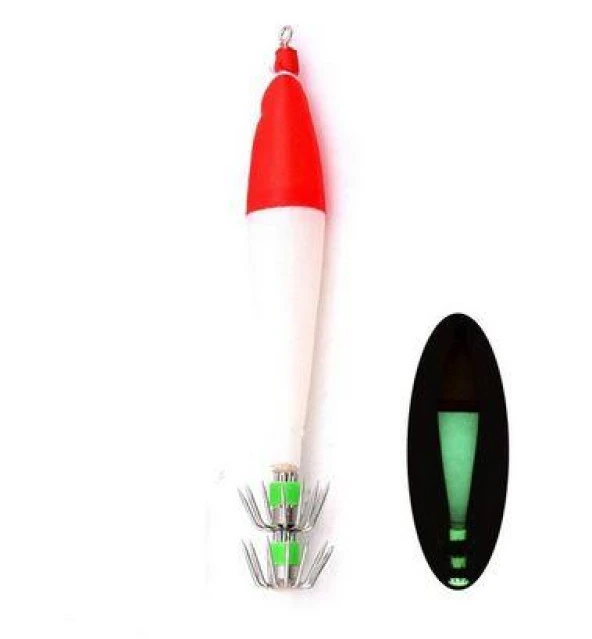 PROFISHER Kalamar Sahtesi 8cm Kırmızı Beyaz Fosforlu Sert Yem ürün görseli 1