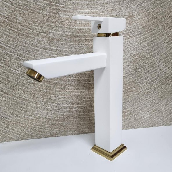Venita Kare Aç Kapa Çanak Tipi Uzun Lavabo Bataryası Beyaz Gold