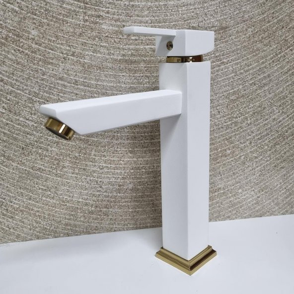 Venita Kare Aç Kapa Çanak Tipi Uzun Lavabo Bataryası Beyaz Gold - 3