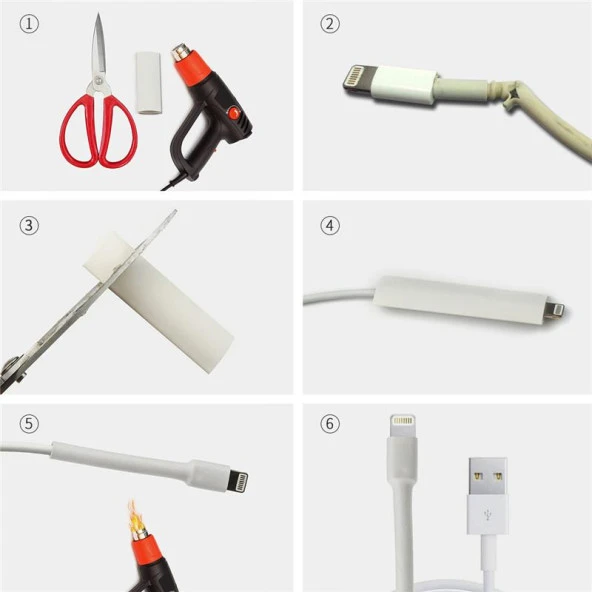 Isı İle 4:1 Daralan Makaron Boru iPad iPhone Samsung Kablo Tamir - 3