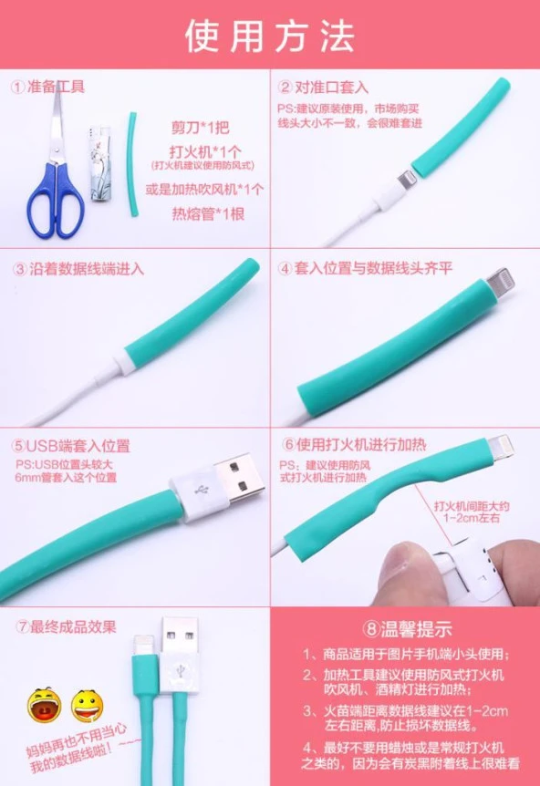 Isı İle 4:1 Daralan Makaron Boru iPad iPhone Samsung Kablo Tamir - 6