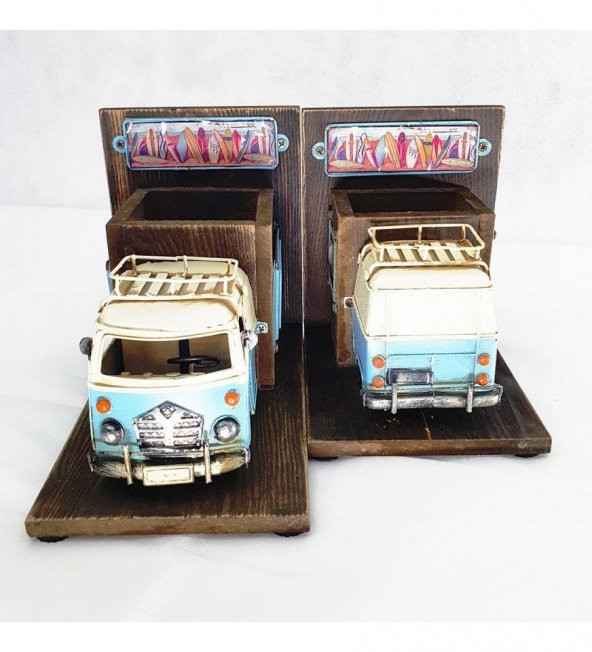 Kalemlik ve Çerçeveli Kitap Tutucu Dekoratif Metal Minibüs - 5