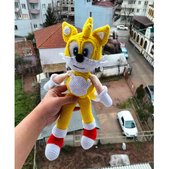 Amigurumi Tails çizgi karakter Sonic arkadaşı kirpi Sonic tails 30 cm hediyelik oyuncak bebek figür