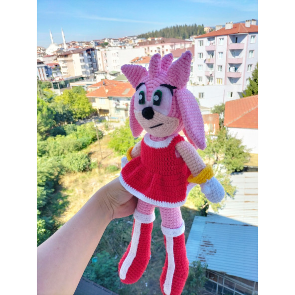 Amigurumi örme oyuncak Sonic karakteri Amy rose Pembe Sonic