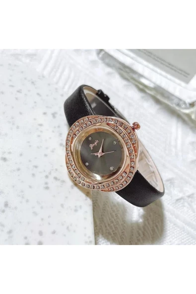 Kadın Kol Saati Lüks Moda Şık Trend Saat Siyah Rose Gold - Resim 2