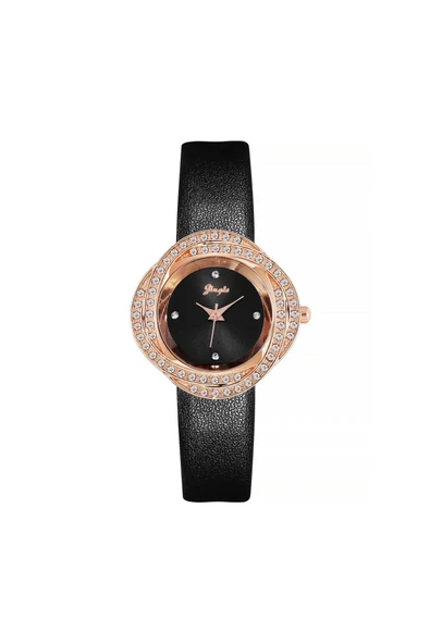 Kadın Kol Saati Lüks Moda Şık Trend Saat Siyah Rose Gold - Resim 4