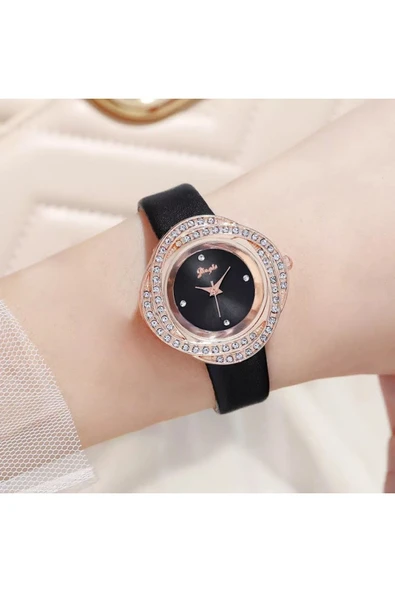 Kadın Kol Saati Lüks Moda Şık Trend Saat Siyah Rose Gold ürün görseli 1