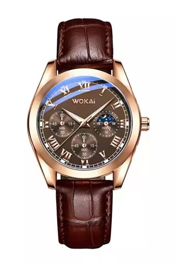 Wokai Erkek Kol Saati Kahverengi Deri Kordon Lu Şık Moda Trend Saat