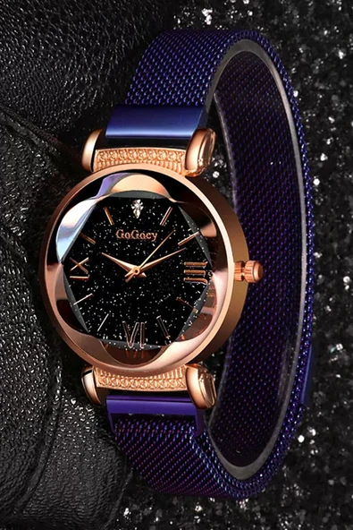 Kadın Kol Saati Lüks Moda Şık Trend Bayan Saat Mor Renk - Resim 4