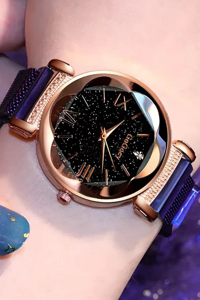 Kadın Kol Saati Lüks Moda Şık Trend Bayan Saat Mor Renk - Resim 2