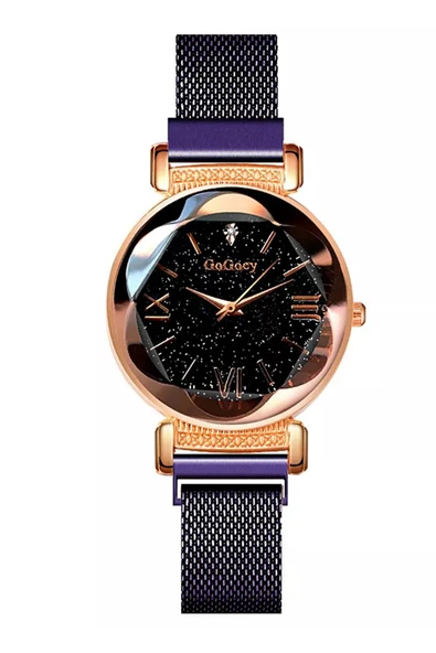 Kadın Kol Saati Lüks Moda Şık Trend Bayan Saat Mor Renk - Resim 5