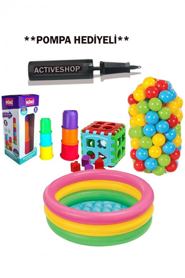 Eğitici Bebek Oyuncakları Seti Şişme Havuz 86cm - Top - Bultak - Mini Kule Ve **hediye Pompa! - 1