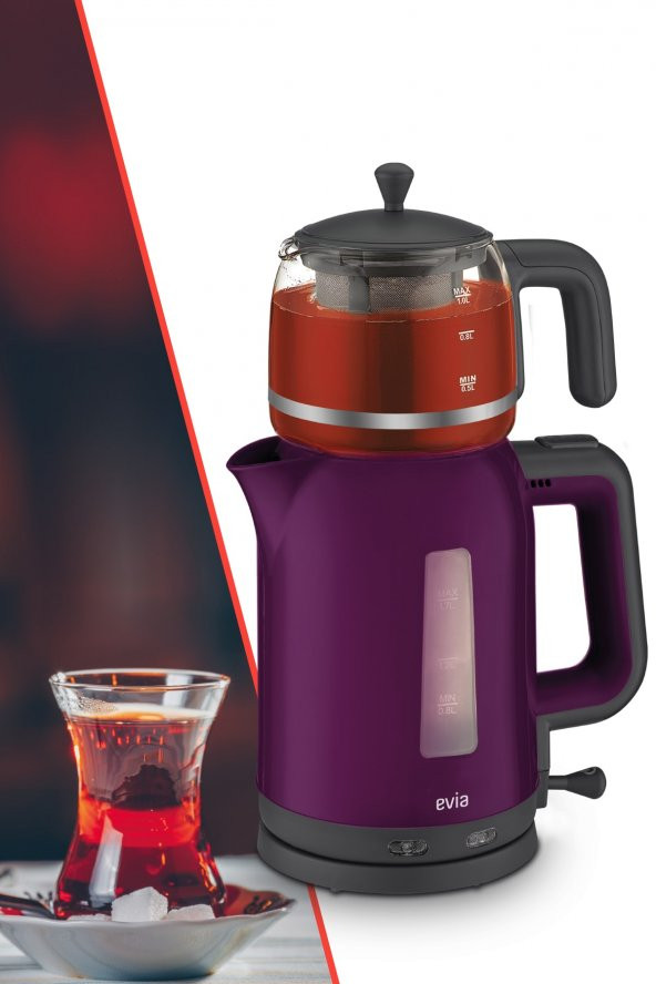 Evia Çayzade Mor Cam Demlikli Bpa İçermeyen Çay Makinesi Ve Su Isıtıcısı
