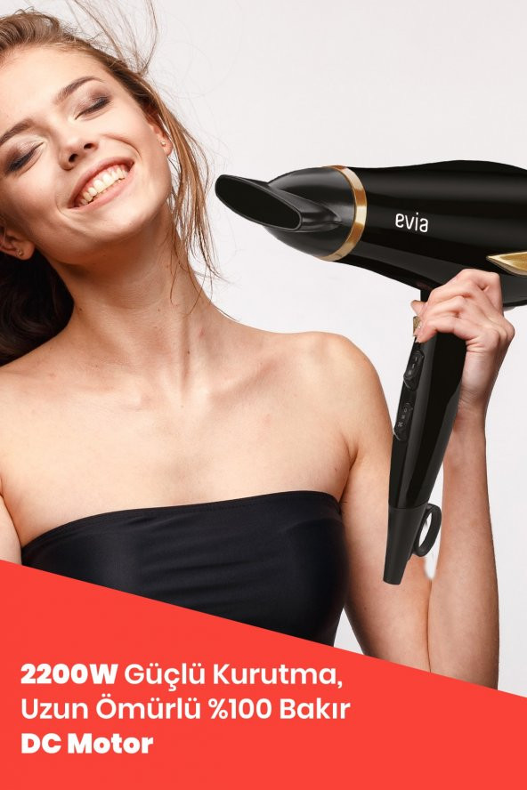 Evia Lodos  DC Motorlu Isı Ve Hız Ayarlı Difüzör Başlıklı Saç Kurutma Fön Makinesi Gold - 2