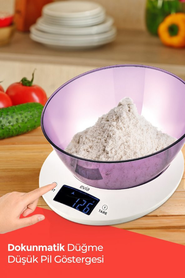 Evia Dirhem Geniş Led Ekranlı Dijital Hassas  Mutfak Tartısı Terazisi ürün görseli