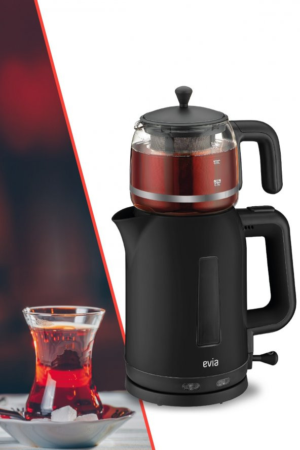 Evia Çayzade Siyah Cam Demlikli Bpa Içermeyen Çay Makinesi Ve Su Isıtıcısı - 2