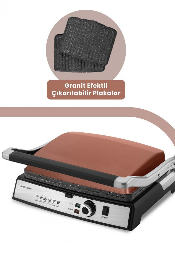 GoldMaster Gralux Gold Paslanmaz Çelik Granit Çıkarılabilir Plakalı Tost Ve Izgara Makinesi - 3