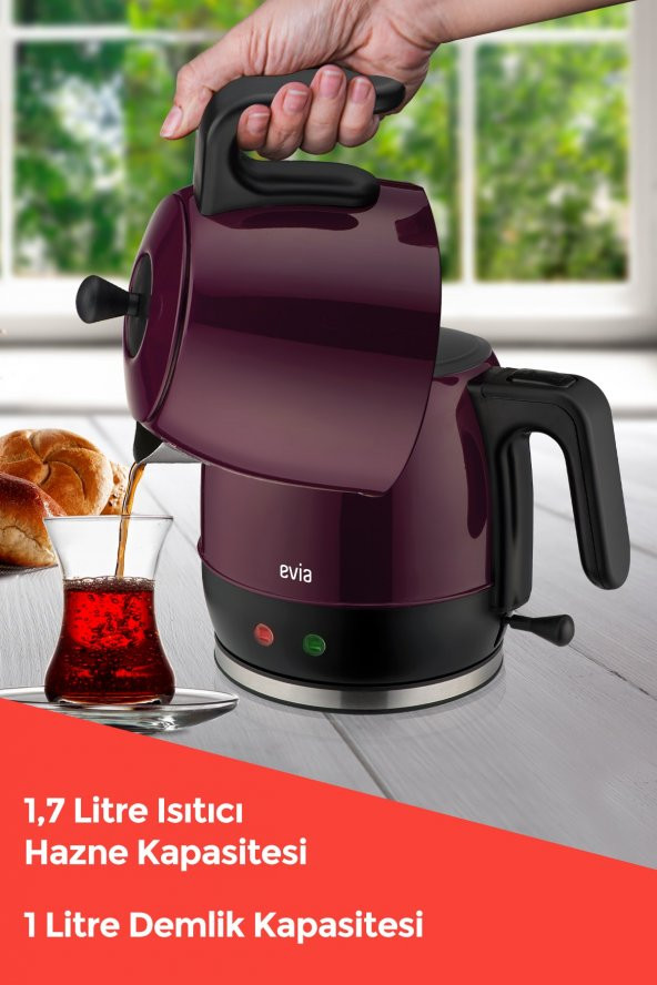 Evia Ladem Mor Geniş Kapasiteli  Paslanmaz Çelik Çay Makinesi Ve Su Isıtıcısı - 2