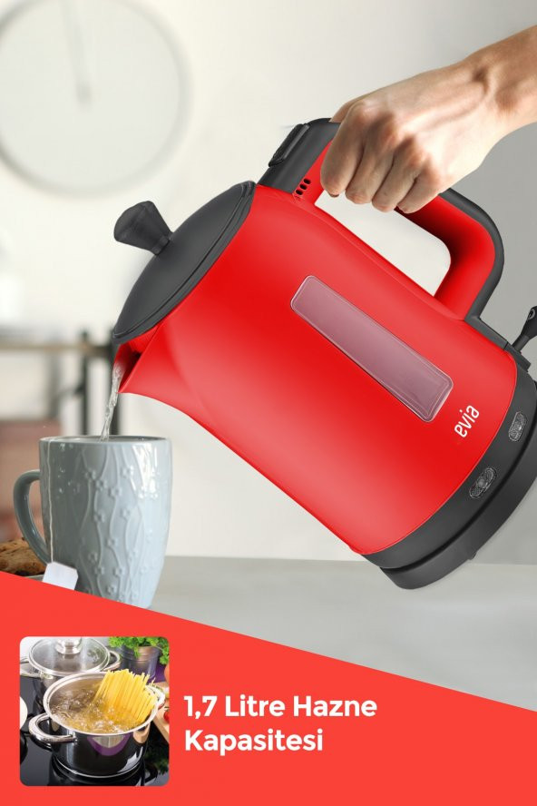 Evia Çayzade Kırmızı Cam Demlikli Bpa İçermeyen Çay Makinesi Ve Su Isıtıcısı - 4