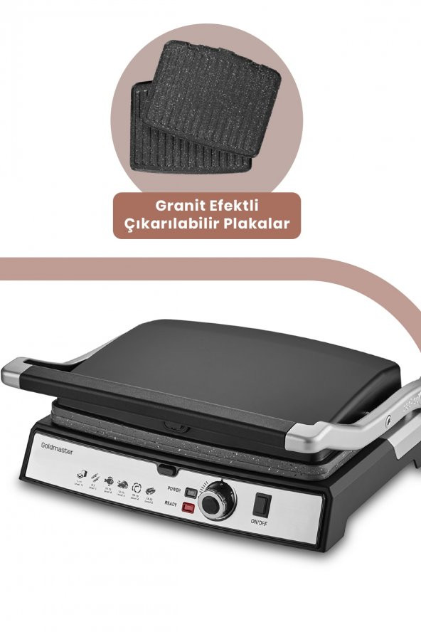 GoldMaster Gralux Siyah Paslanmaz Çelik Granit Çıkarılabilir Plakalı Tost Ve Izgara Makinesi - 4