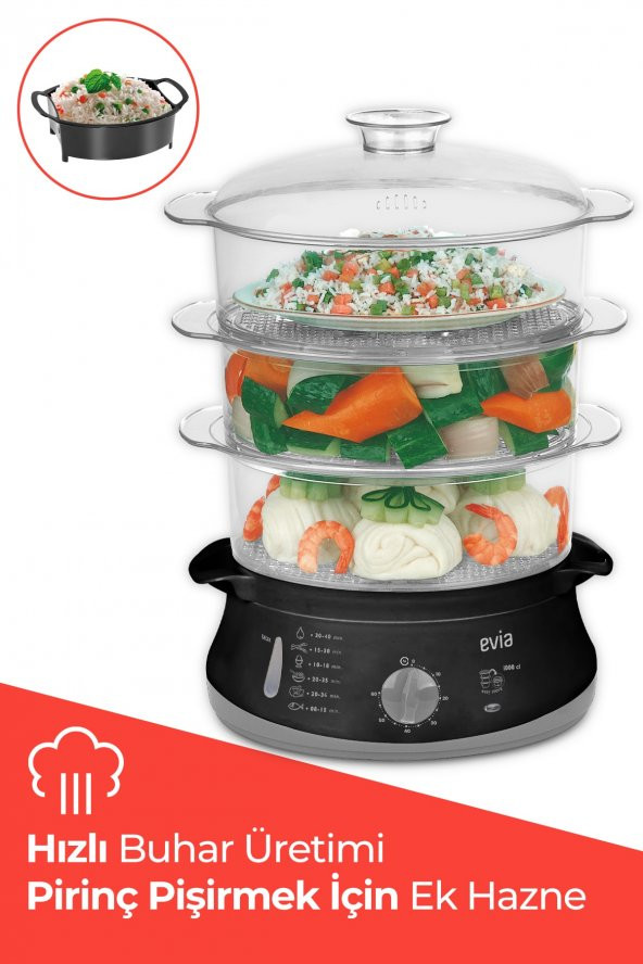 Evia 60 Dakika Zaman Ayarlı 10 Litre Bpa Içermeyen Buharlı Pişirici - Resim 2