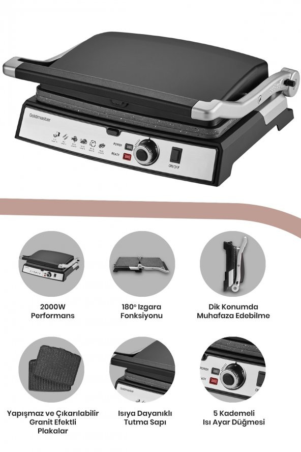 GoldMaster Gralux Siyah Paslanmaz Çelik Granit Çıkarılabilir Plakalı Tost Ve Izgara Makinesi - 6