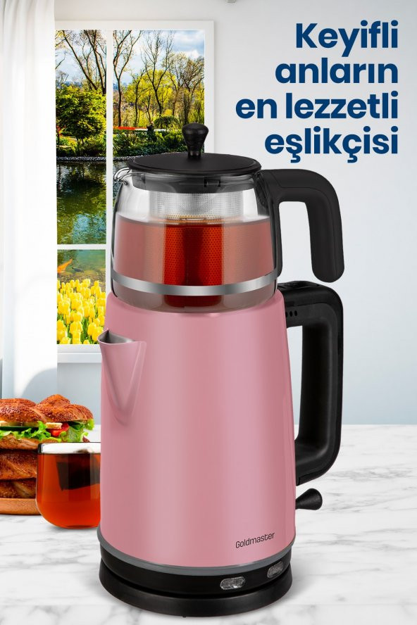 GoldMaster Emirgan Sedef Pembe Geniş Hazneli Paslanmaz Çelik Çay Makinesi Ve Su Isıtıcısı - 6