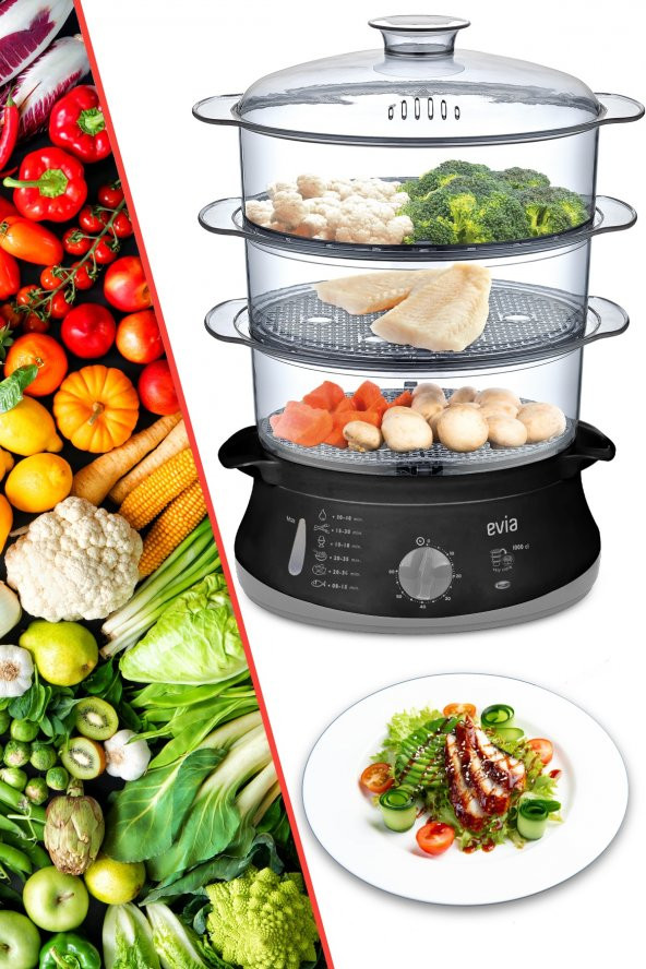 Evia 60 Dakika Zaman Ayarlı 10 Litre Bpa Içermeyen Buharlı Pişirici - Resim 5