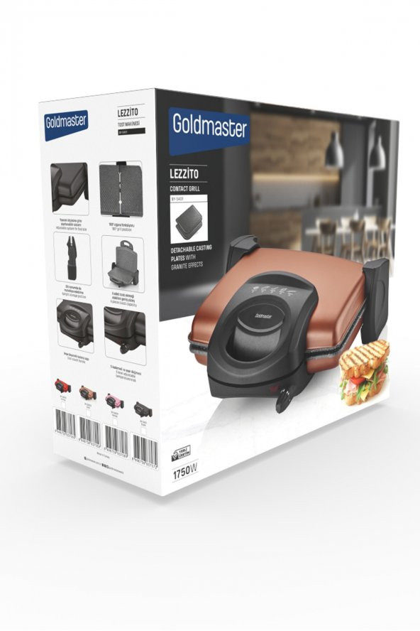 GoldMaster Lezzito Gold Granit Çıkarılabilir Plakalı 5 Kademe Isı Ayarlı Tost Ve Izgara Makinesi - 3