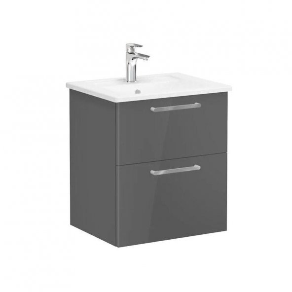Vitra Root Flat 65 cm Parlak Antrasit Çekmeceli Banyo Dolabı Alt Modül Lavabo 66292