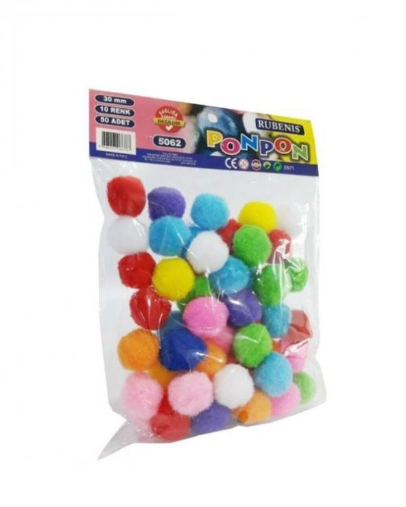 Rubenis Renkli Ponpon 50 Adet 30mm 5062