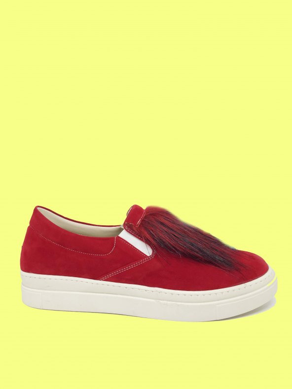 YGTSHOES Kadın Kırmızı Tüylü Ayakkabı