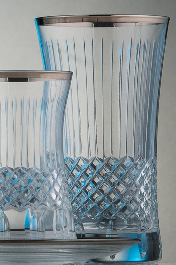 Kcd Antik Platin Kesme El Dekor Yaldızlı 6 Adet Desenli Su Ve Meşrubat Bardak Takımı ürün görseli