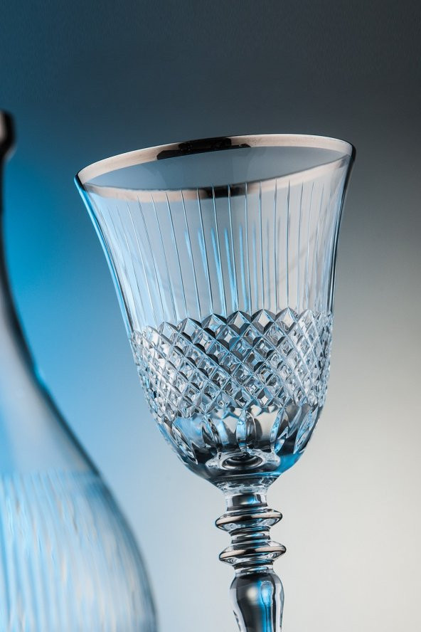 Kcd Antik Platin Kesme El Dekor Yaldızlı Desenli Cam 6 Adet Ayaklı Bardak Kadeh ürün görseli 1