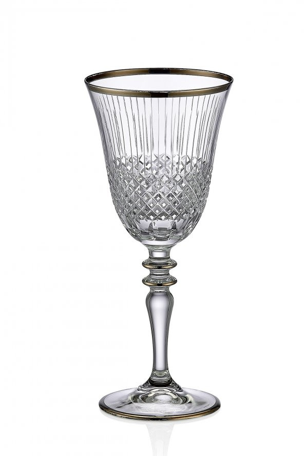 Kcd Antik Platin Kesme El Dekor Yaldızlı Desenli Cam 6 Adet Ayaklı Bardak Kadeh - Resim 2