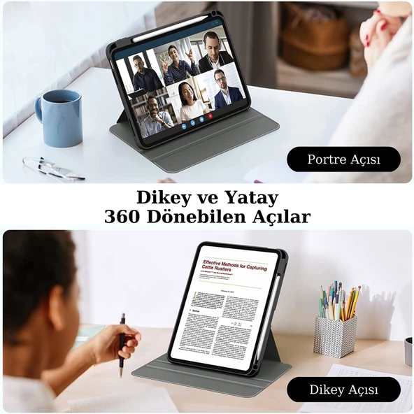 iPad Air 10.9 10.Nesil Uyumlu 360° Dönebilen Pino Tablet Kılıfı - Resim 12