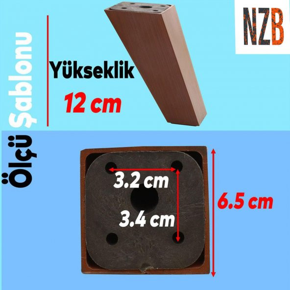 Lüks Mobilya Kanepe Sehpa TV Ünitesi Koltuk Ayağı 12 cm Kahverengi Baza Ayak - Resim 2