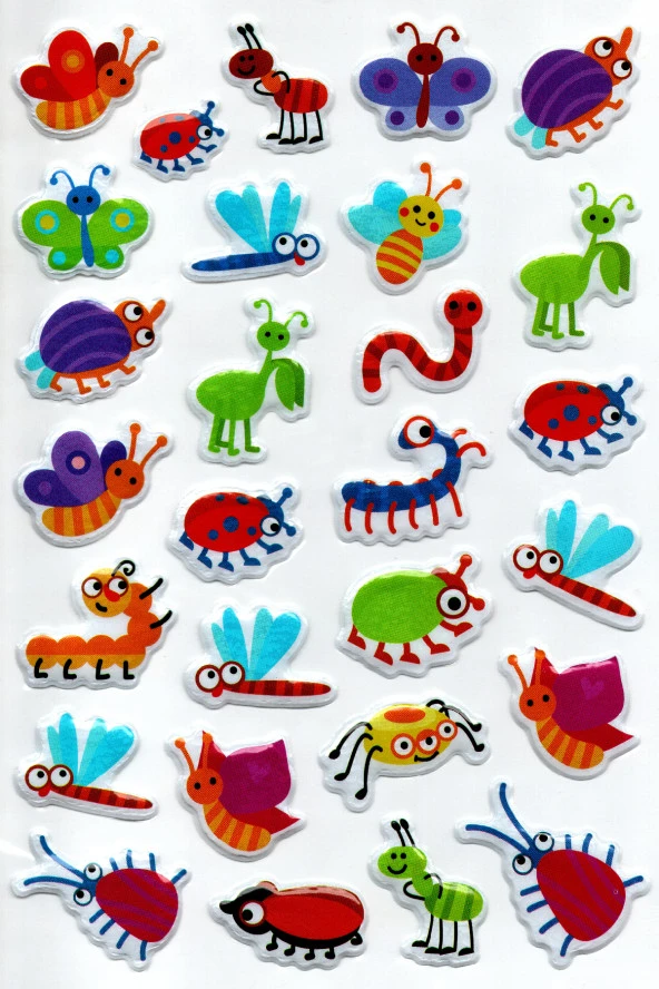 Sticker Kabartmalı A4 boyutunda Stiker Defter, planlayıcı etiket, (Lim011) - Böcekler