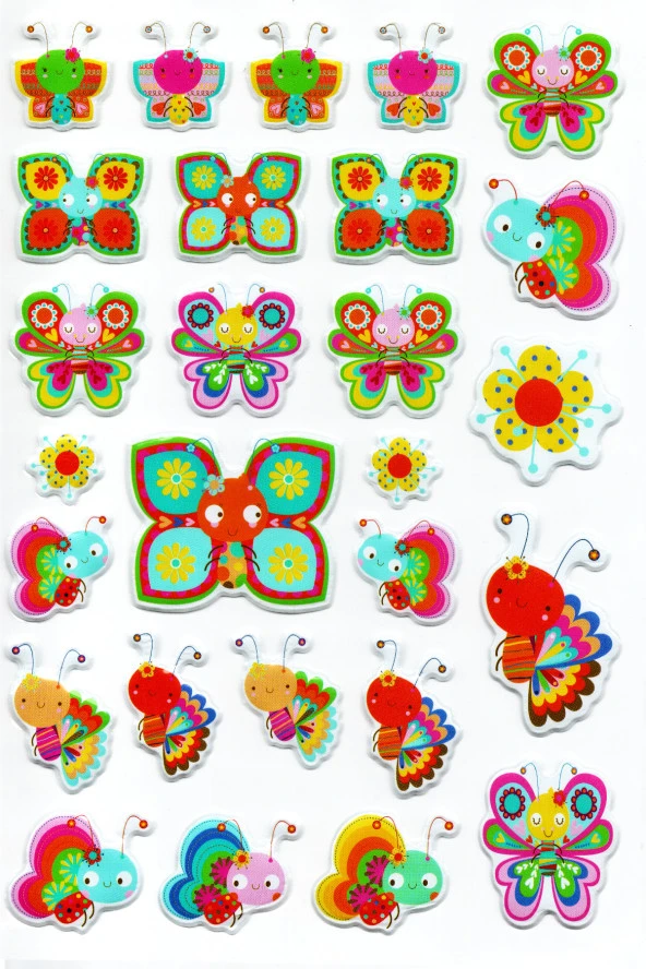 Sticker Kabartmalı A4 boyutunda Stiker Defter, planlayıcı etiket (Lim007) - Sevimli Kelebekler