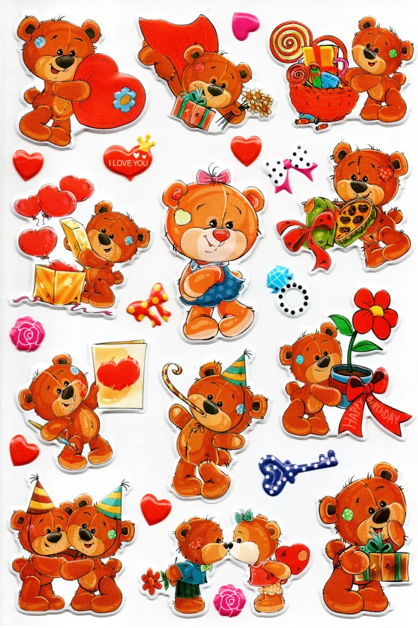 Sticker Kabartmalı A4 boyutunda Stiker Defter, planlayıcı etiket (Lim208) - Ayıcık