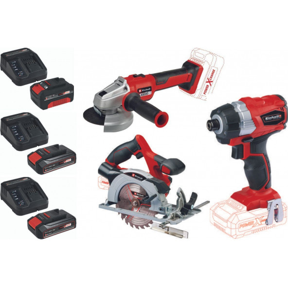 Einhell TE-CI 18 BL Vidalama Axxio 18/115 Q Avuç Taşlama TE-CS 18/150 Daire Testere 2x2.5ah+4.0ah Akülü Set